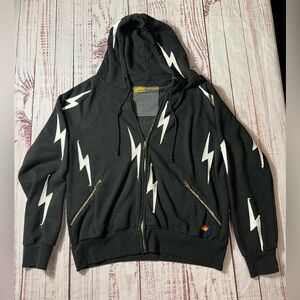 Aviator Nation Bolt Stitch Repeat relaxed fit zip Hoodie size large